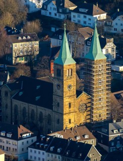 Aerial view, renovation Christuskirche Schwelm, Altmarkt, Kirchplatz, Schwelm, Ruhr area, North