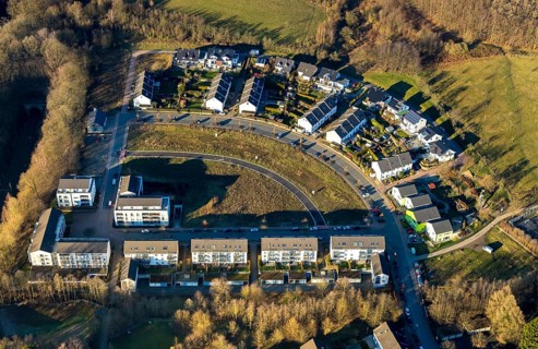 Aerial view, new residential area Brunnen, An der Obstwiese, Am Brunnenhof, Schwelm, Ruhr area,