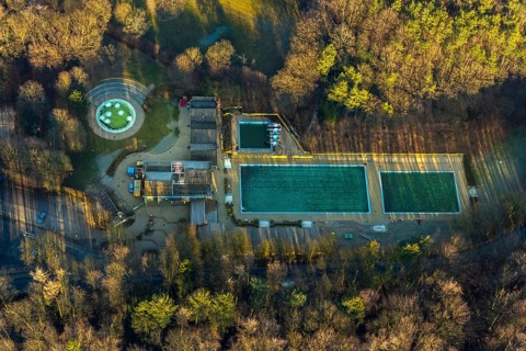 Aerial view, Schwelm outdoor swimming pool, Schwelmebad, Schwelm, Ruhr area, North