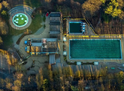 Aerial view, Schwelm outdoor swimming pool, Schwelmebad, Schwelm, Ruhr area, North