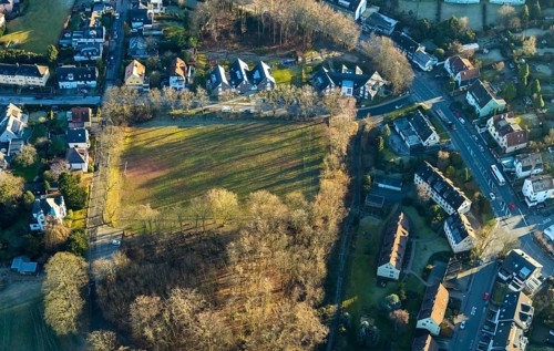Aerial view, sports field Wilhelmshöhe, Grothestraße, Schwelm, Ruhr area, North Rhine-Westphalia,