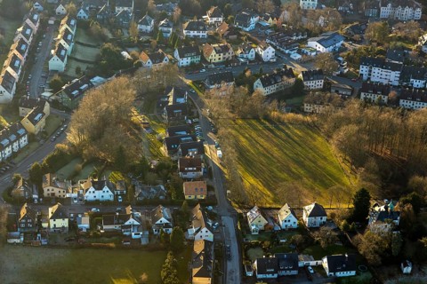 Aerial view, sports field Wilhelmshöhe, Grothestraße, Schwelm, Ruhr area, North Rhine-Westphalia,