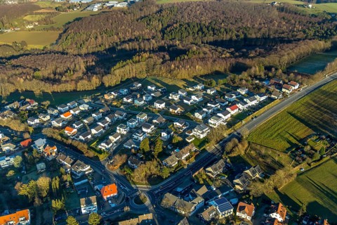 Aerial view, new development area Winterberger Straße, Am Waldrand, Schwelm, Ruhr area, North