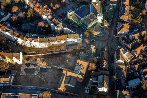 Aerial view, brownfield site Neumarkt Schulstraße, Schwelm, Ruhr area, North Rhine-Westphalia,