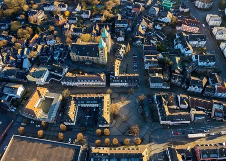 Aerial view, city centre view, renovation Christuskirche Schwelm, Altmarkt, Kirchplatz, Märkischer