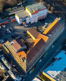 Aerial view, industrial building Kulturfabrik Ibach-Haus, Wilhelmstraße, Schwelm, Ruhr area, North