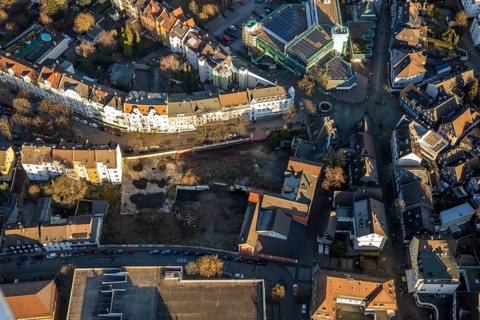Aerial view, brownfield site Neumarkt Schulstraße, Schwelm, Ruhr area, North Rhine-Westphalia,