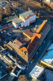 Aerial view, industrial building Kulturfabrik Ibach-Haus, Wilhelmstraße, Schwelm, Ruhr area, North