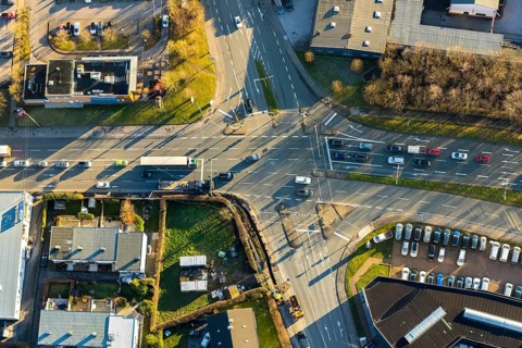 Aerial view, intersection Carl-Vom-Hagen-Straße, Talstraße, Ruhrstraße, Schwelm, Ruhr area, North