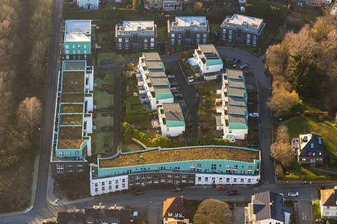 Aerial view, terraced houses residential area Gustavstraße, Linderhauser Straße, Schwelm, Ruhr