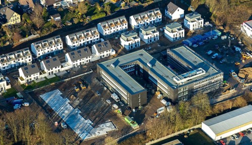 Aerial view, new building of the district administration for job centre EN and foreigners office,
