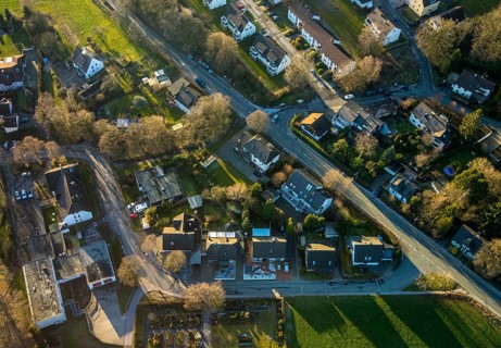 Aerial view, local view Linderhausen, volunteer fire brigade fire brigade Linderhausen, DRK