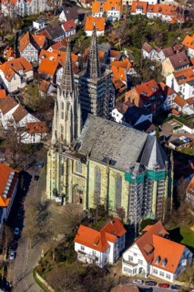 Aerial view, old town, protestant church Sankt Maria zur Wiese, renovation, Soest, Soester Börde,