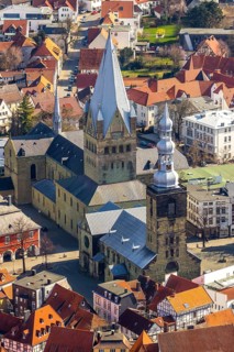 Aerial view, city centre view, old town, St. Petri Alde Kerke, St. Patrokli Cathedral, Soest,