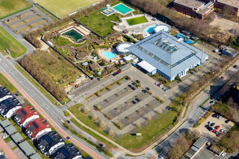 Aerial view, AquaFun, AquaSpa, sauna world and bathing world, Soest, Soester Börde, North