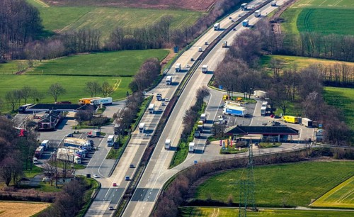 Aerial view, motorway A44, motorway service area Soester Börde, Müllingsen, Soest, Soester Börde,