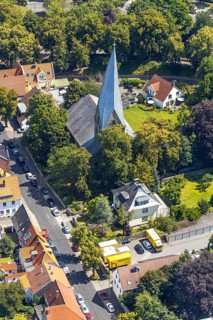 Aerial view, church Alt St. Thomä, Slate Tower is the colloquial name, 12th century archbishop's