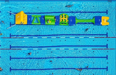 Aerial view, adventure pool, Aqua Spa and Aqua Fun Soest, outdoor pool, bathers, Soest, Soester