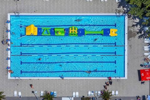Aerial view, adventure pool, Aqua Spa and Aqua Fun Soest, outdoor pool, bathers, Soest, Soester