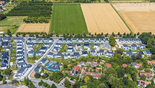 Aerial view, new development area Am Walzwerk, Bergenring, Soest, Soester Börde, North