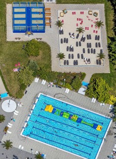 Aerial view, adventure pool, Aqua Spa and Aqua Fun Soest, outdoor pool, bathers, Soest, Soester