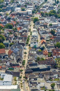 Aerial view, pedestrian zone, city centre, market place, old town hall, Menden, Sauerland,