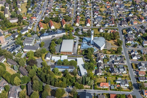 Aerial view, Bonifatiusschule, sports hall Bonifatiusschule Platte Heide, community primary school