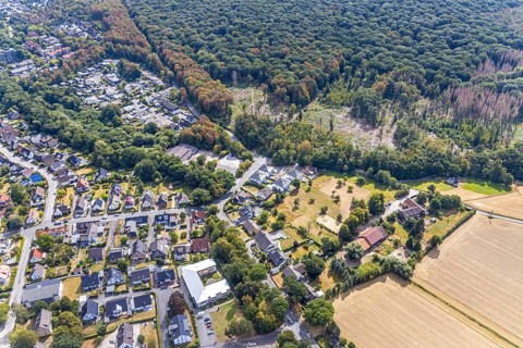 Aerial view, Laureus Garten Apartmenthaus Seniorenheim, construction site new building residential