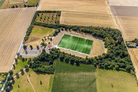 Aerial view, football ground VFL Platte Heide, Menden, Sauerland, Märkischer Kreis, North