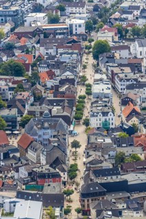 Aerial view, pedestrian zone, city centre, market place, old town hall, Menden, Sauerland,