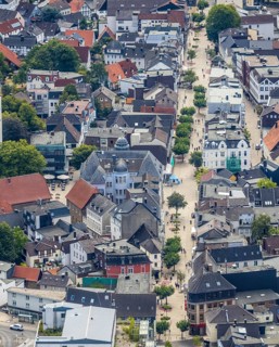 Aerial view, pedestrian zone, city centre, market place, old town hall, Menden, Sauerland,