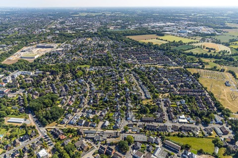 Aerial view, overview Utfort, Mörs, Ruhr area, North Rhine-Westphalia, Germany, DE, Europe,