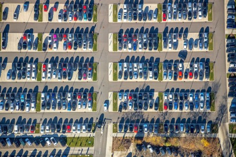 Aerial view, car parks, Bethanien Mörs Hospital Foundation, Mörs, Ruhr area, North