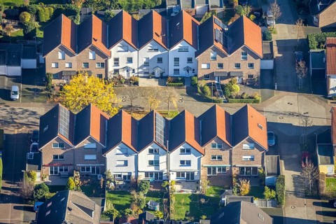 Aerial view, Rheinkamp-Meerbeck, Mörs, Ruhr area, North Rhine-Westphalia, Germany, DE, Europe,