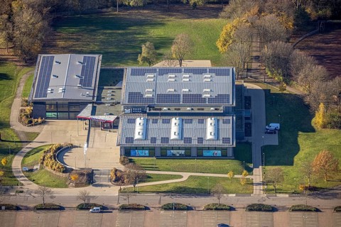 Aerial photo, ENNI Sportpark Rheinkamp, multifunctional arena, Rheinkamp-Mitte, Mörs, Ruhr area,