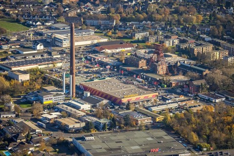 Aerial view, industrial area Rheinpreußenpark, former colliery Rheinpreußen, Moers-Hochstraß, Mörs,