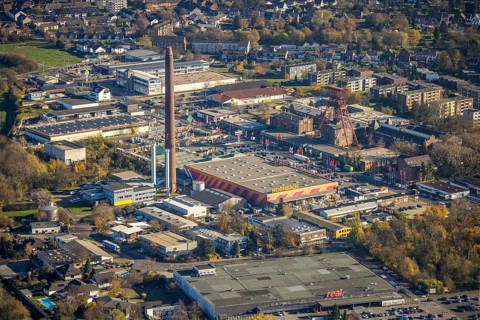 Aerial view, industrial area Rheinpreußenpark, former colliery Rheinpreußen, Moers-Hochstraß, Mörs,