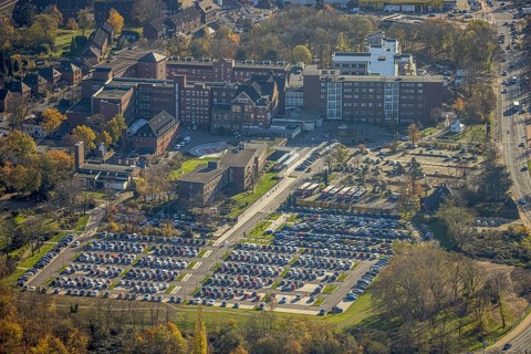 Aerial view, Bethanien Mörs Hospital Foundation, Mörs, Mörs, Ruhr area, North Rhine-Westphalia,