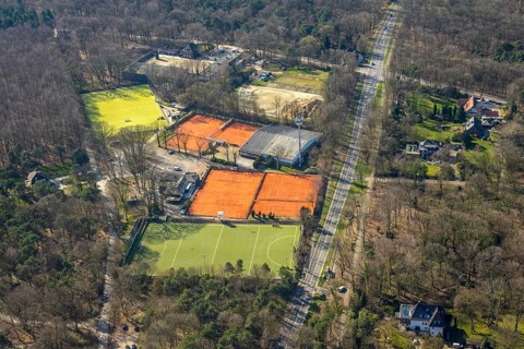 Aerial photo, HTC Uhlenhorst, tennis and hockey club, Linksruhr, Mülheim an der Ruhr, Ruhr area,