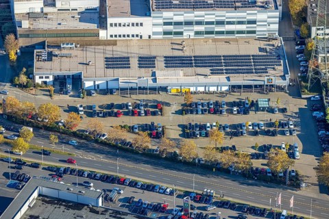 Aerial view, On Saturday the largest Aldi in the world opened in Mülheim on Dümptener