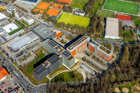 Aerial view, new office building ALDI SÜD, head office ALDI SÜD Düsseldorfer Straße, Kahlenberger