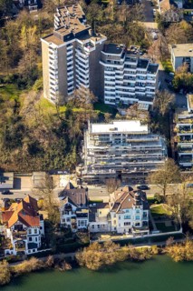 Aerial photo, new construction terrace house with Ruhr view, high-rise building Ruhrblkick,