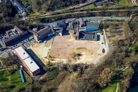 Aerial photograph, railing of the former leather factory Lingens, development of new residential