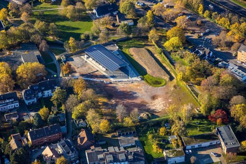 Aerial view, sports field Von-der-Tann-Straße, new sports park Styrum with park of the Feldmann
