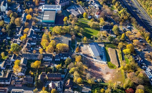 Aerial view, sports field Von-der-Tann-Straße, new sports park Styrum with park of the Feldmann