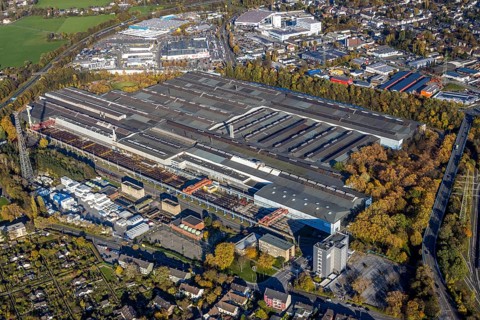 Aerial view, factory site Vallourec Germany steel manufacturer, Dümpten - West, Mülheim an der