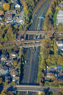 Aerial view, reaparaturation of the railway bridges over the A40 in Mülheim Styrum, Styrum - South,