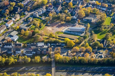 Aerial view, sports field Von-der-Tann-Straße, new sports park Styrum with park of the Feldmann
