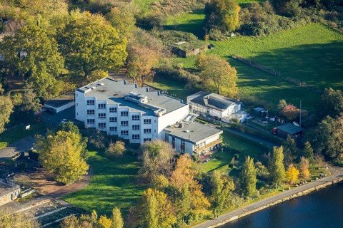 Aerial view, Haus Ruhrblick, river Ruhr, Menden and Ickten, Mülheim an der Ruhr, Ruhr area, North