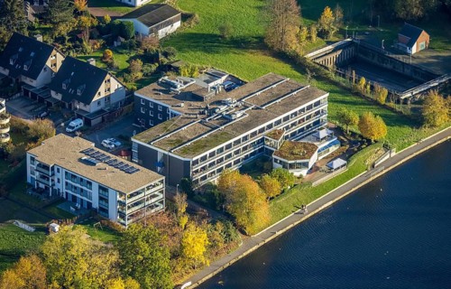 Aerial view, Haus Ruhrgarten, Mendener Straße, river Ruhr, Menden and Ickten, Mülheim an der Ruhr,
